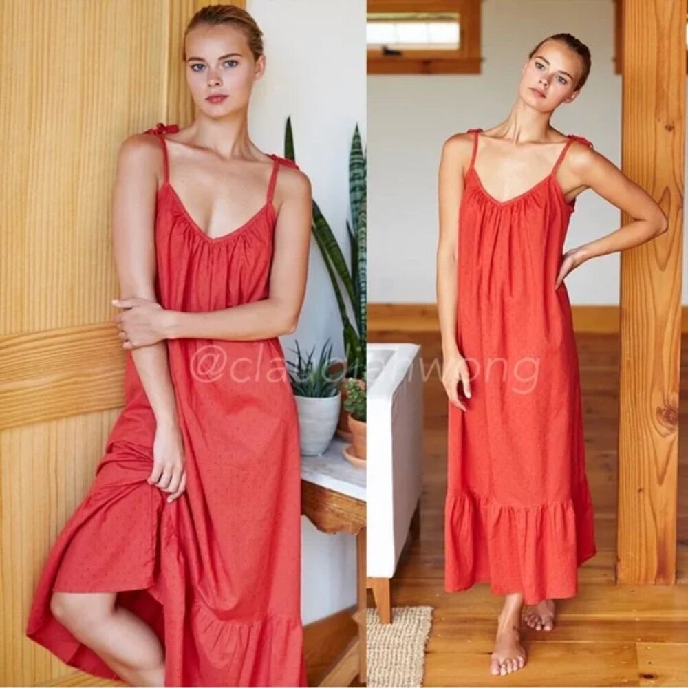 EMERSON FRY Curation India Swiss Dot Maxi Sundress in Red M/L